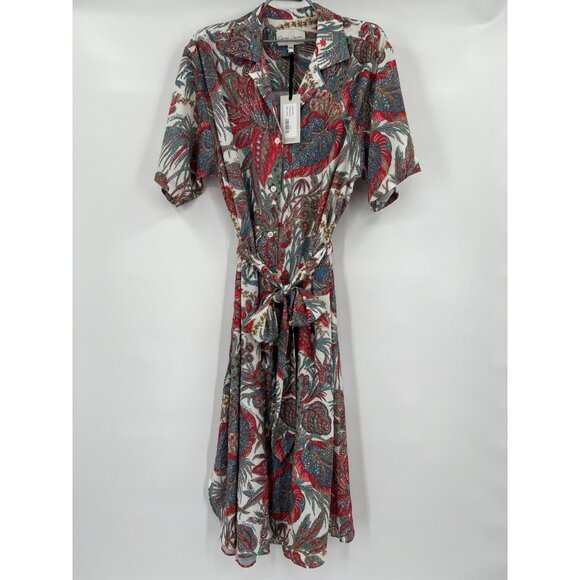 Cara Cara Women's Bird Paisley Ivory Hobbs Midi Dress Belted sz XS/S NWT $425 - Picture 1 of 12